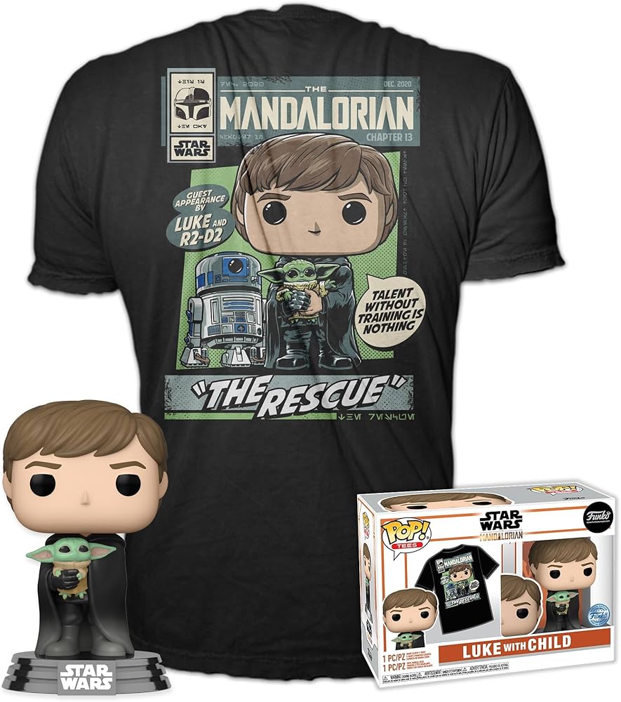 Funko Pop! Star Wars Mandalorian Luke Skywalker With Grogu w/ T-Shirt Special Edition #482